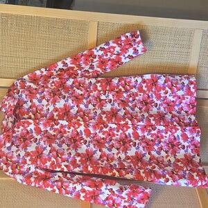 Lands' End Red & Purple Floral Jacket M 10-12 Trench Lightweight Pockets Button